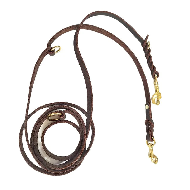 Two big Dog Leash Braided Real Leather Double Leashes P chain Collar Multifunctional Long Short Large Dog Walking Training Lead