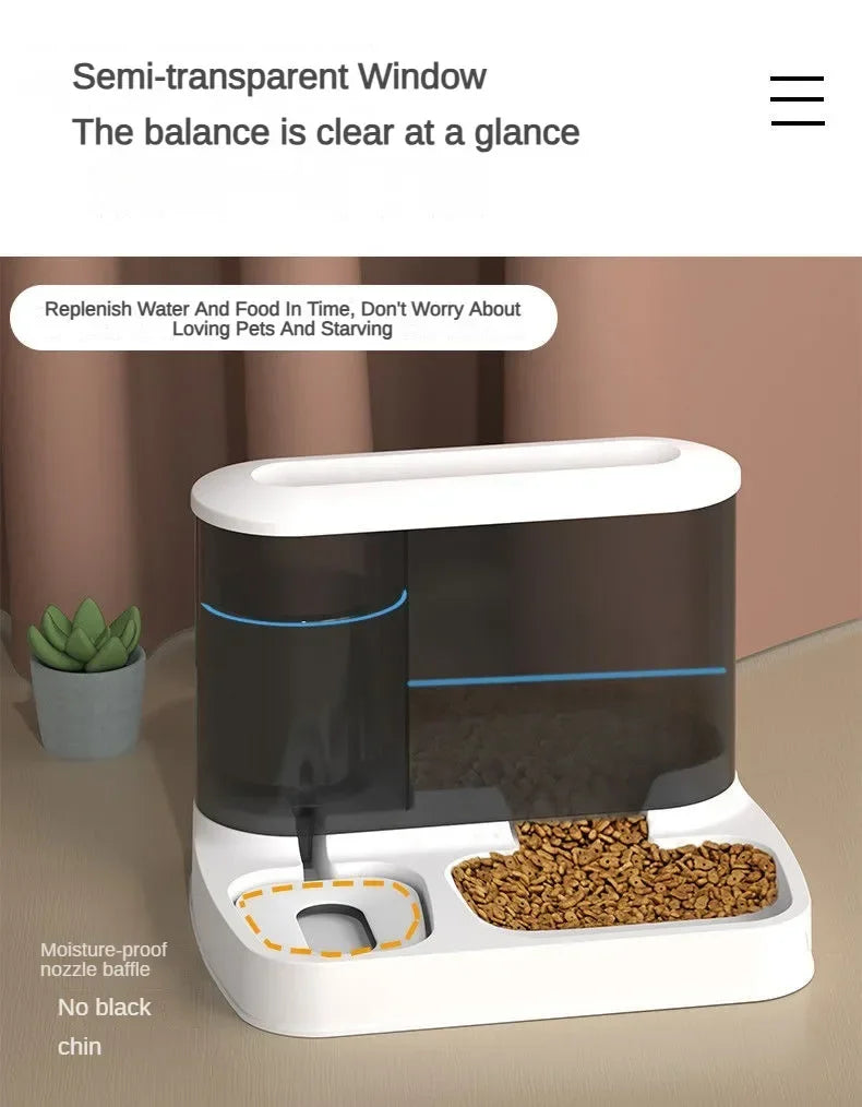 2 in 1 Pet Automatic Feeder & Water Fountain Large Visible Food Storage Auto Food Dispenser for Dogs Cats