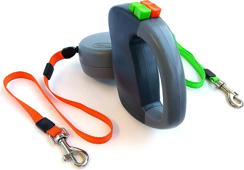 Two Dog Reflective Retractable Pet Leash Two Dogs Each up to 50 lbs and 10ft