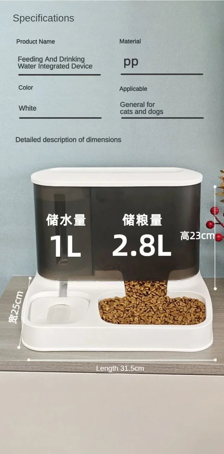 2 in 1 Pet Automatic Feeder & Water Fountain Large Visible Food Storage Auto Food Dispenser for Dogs Cats