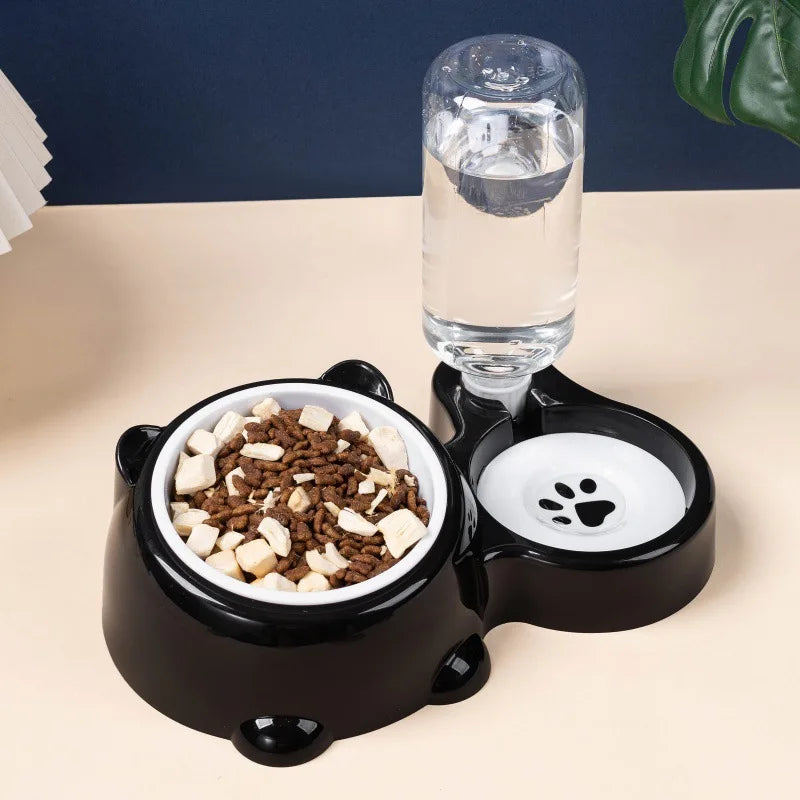 Pet Bowl 2-in-1 Auto Water Feeder, Tilted Elevated Cat Dog Bowl for Food & Water, Anti-Choking Slow Feeder Dish for Pets