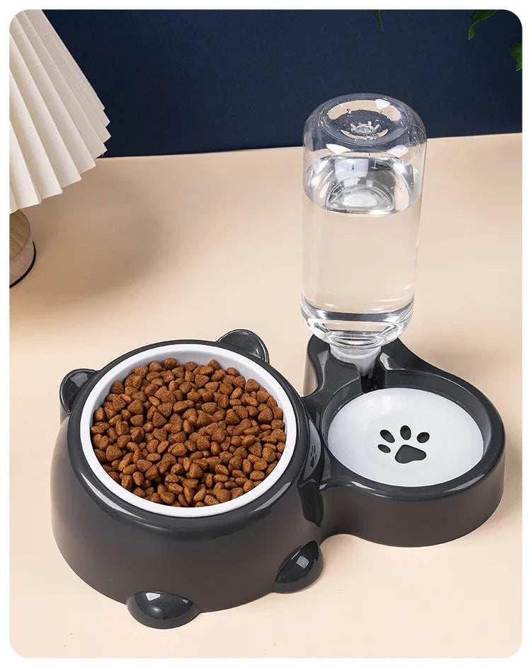 Pet Bowl 2-in-1 Auto Water Feeder, Tilted Elevated Cat Dog Bowl for Food & Water, Anti-Choking Slow Feeder Dish for Pets