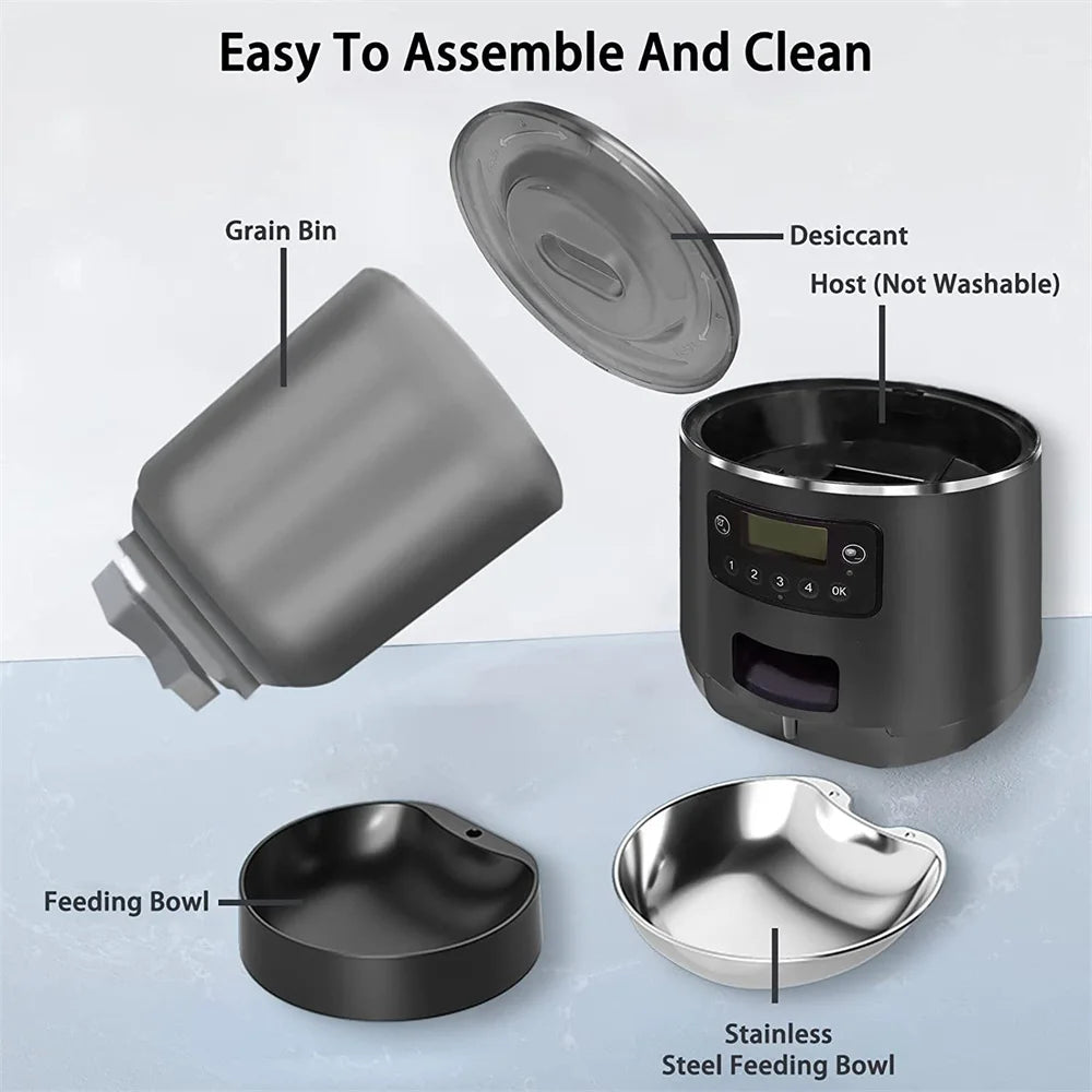 Automatic Cat Feeders, 4L Timed Cat Dry Food Dispenser, Dual Power Supply, Programmable Portion Control, Auto Pet Feeder