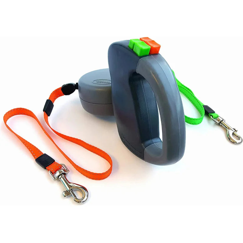 Two Dog Reflective Retractable Pet Leash Two Dogs Each up to 50 lbs and 10ft