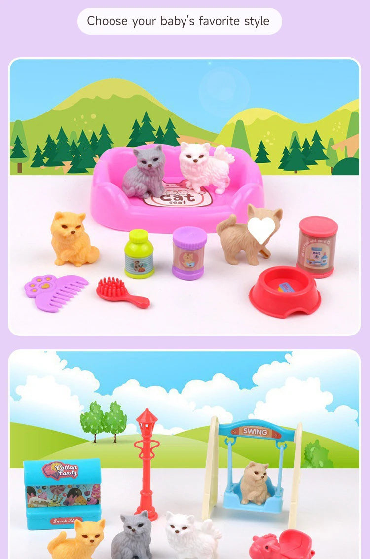 Dog Doll Set Puppy Pretend Play Toys Children Play House Accessories Pet House Scene Games Toys Kids Sensory Dog Pet Basket Toys