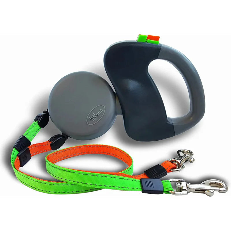 Two Dog Reflective Retractable Pet Leash Two Dogs Each up to 50 lbs and 10ft