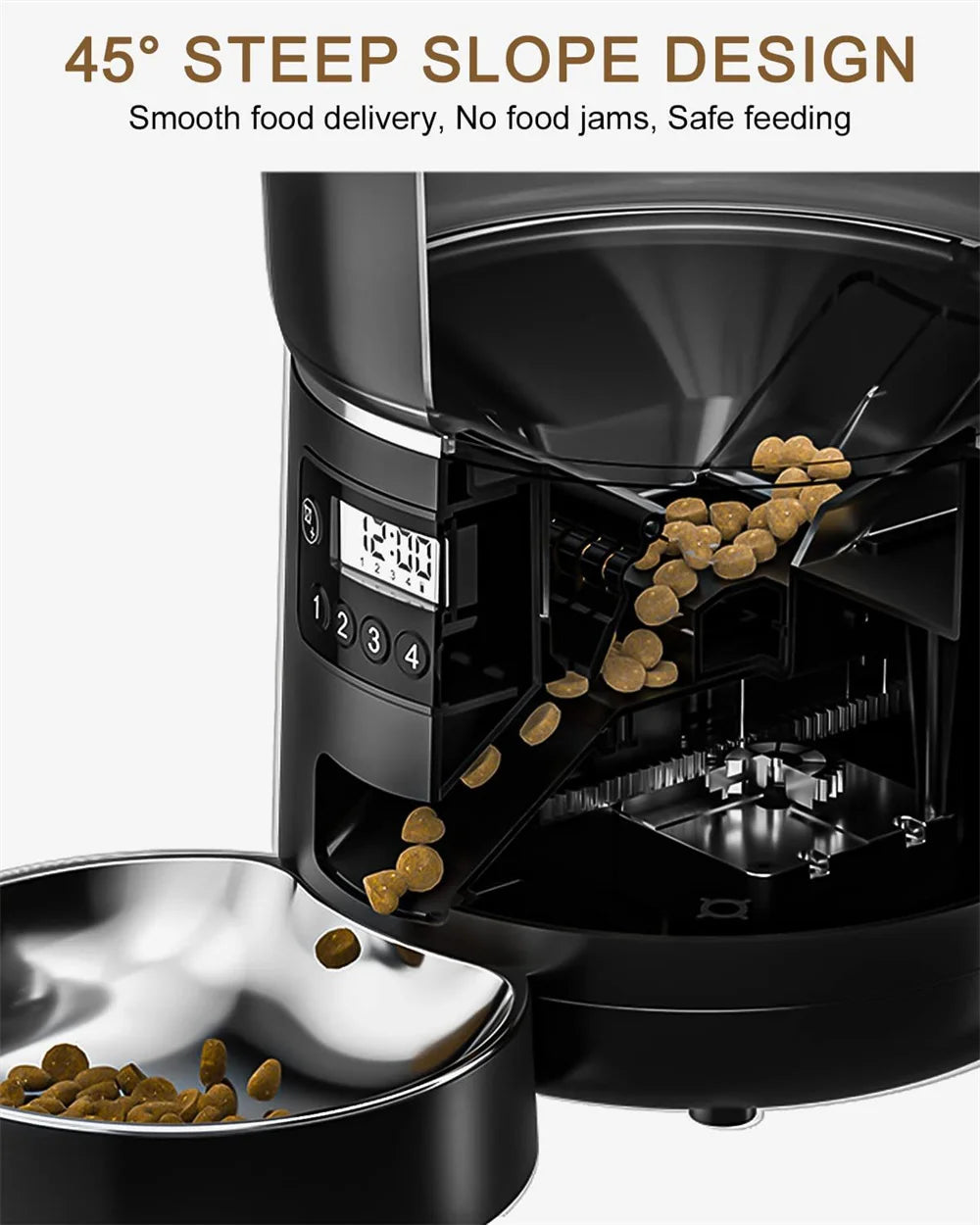 Automatic Cat Feeders, 4L Timed Cat Dry Food Dispenser, Dual Power Supply, Programmable Portion Control, Auto Pet Feeder