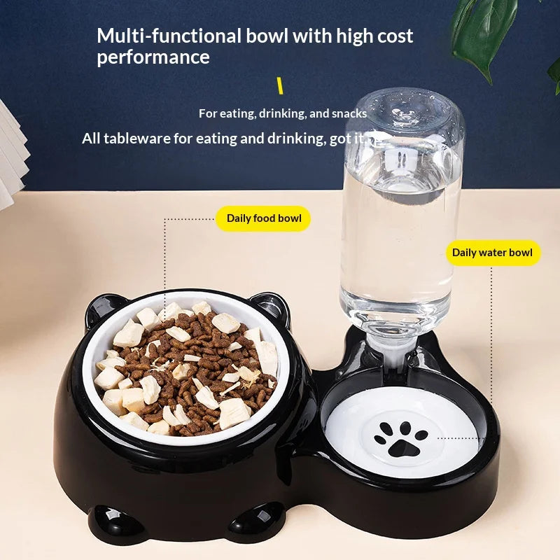Pet Bowl 2-in-1 Auto Water Feeder, Tilted Elevated Cat Dog Bowl for Food & Water, Anti-Choking Slow Feeder Dish for Pets