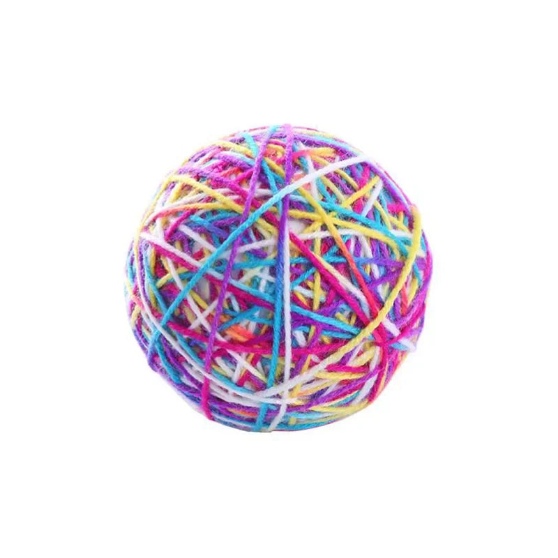 Dia. 9cm Cute Cat Dog Toys Pet Dog Cat Toy Colorful Wool Round Ball with Small Bell Rainbow Toy For Dog Cat Chewing Playing