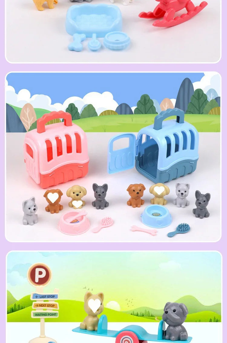 Dog Doll Set Puppy Pretend Play Toys Children Play House Accessories Pet House Scene Games Toys Kids Sensory Dog Pet Basket Toys