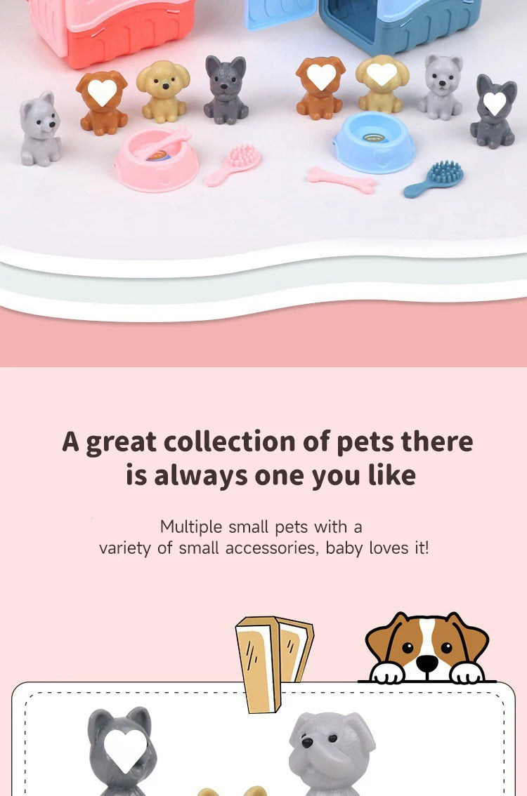 Dog Doll Set Puppy Pretend Play Toys Children Play House Accessories Pet House Scene Games Toys Kids Sensory Dog Pet Basket Toys